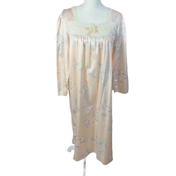 Vintage Barbizon Pink Satin Nightgown Lace Trim Bow Coquette 1980s Size M - Picture 1 of 10